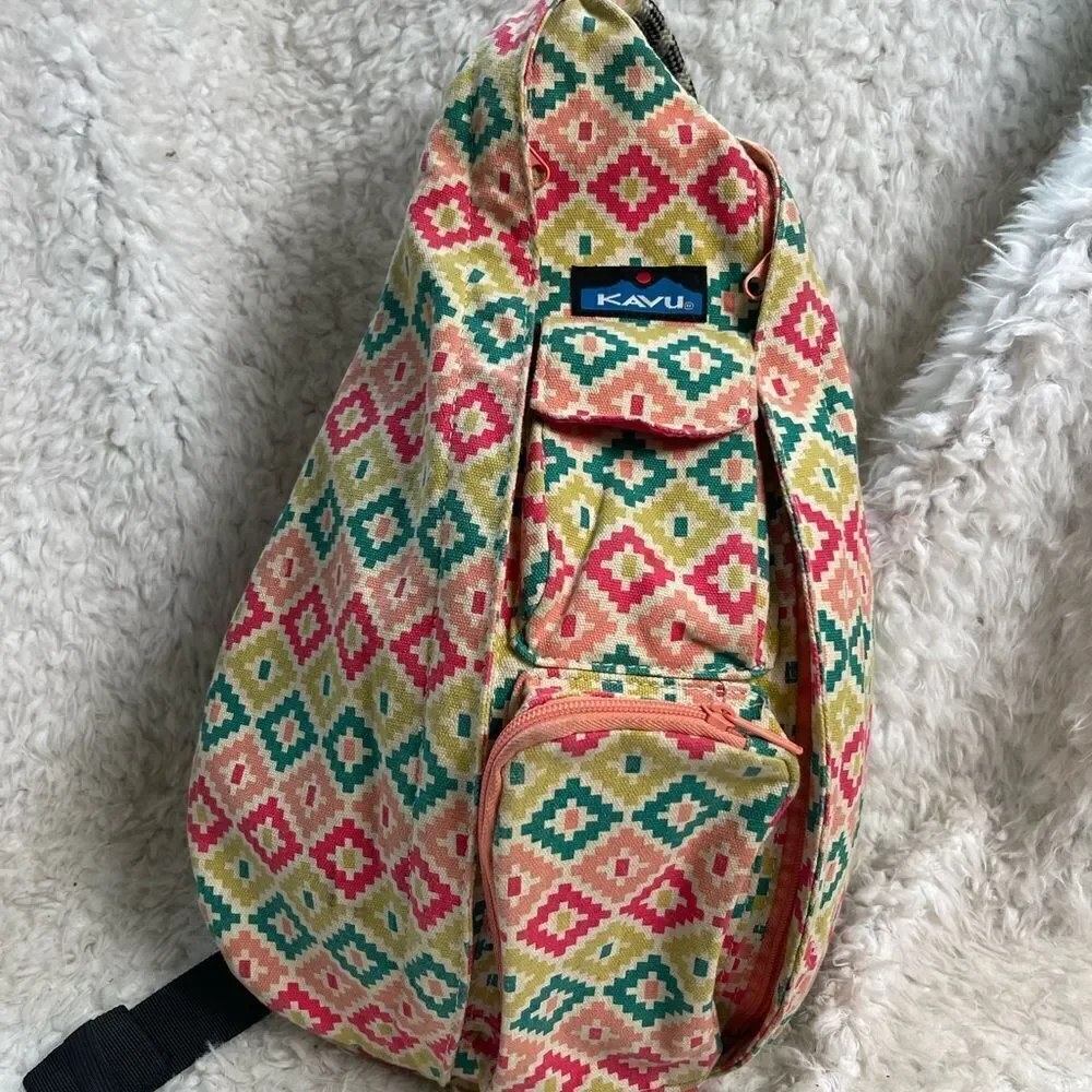 Kanu Rope sling back canvas multi color Green ,pink & Orange Aztec prints .